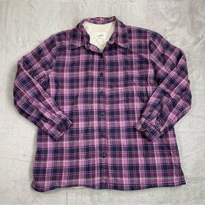 LL‎ Bean Shirt Jacket Shacket Small Womens Fleece Lined Purple Plaid Button Up